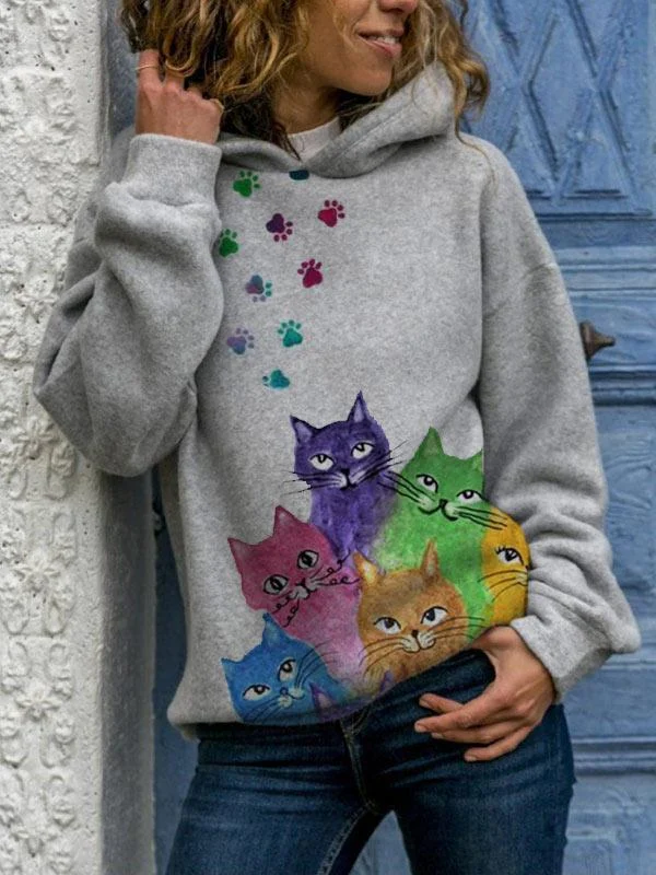 Women's Hooded Long Sleeve Digital Printing Loose Casual Sweater Comfortable and stylish, perfect for everyday wear and 