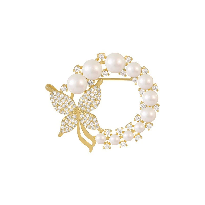 Broche papillon diamants et perles
