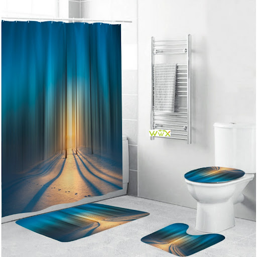 Title 3, Anti-slip Shower Curtain Bath Mat Toilet Pad Se...