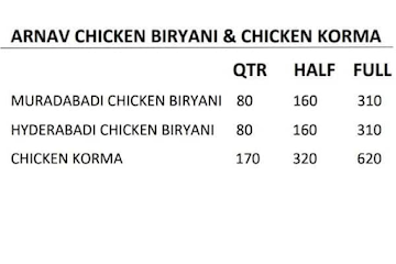 Arnav Chicken Biryani & Chicken Korma menu 