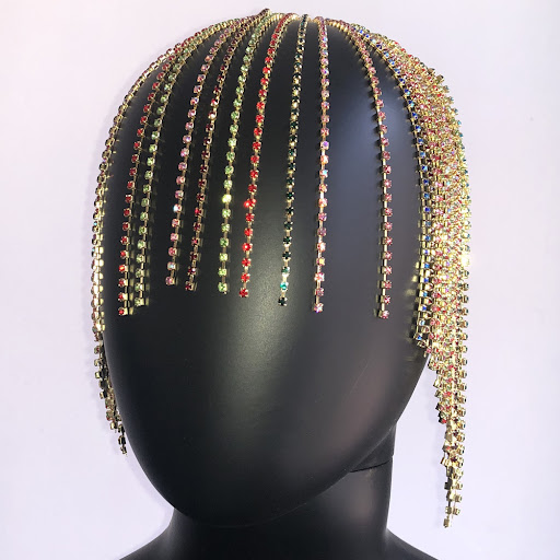 Title 4, Long Fringed Luxury Rainbow Headband with Diamo...