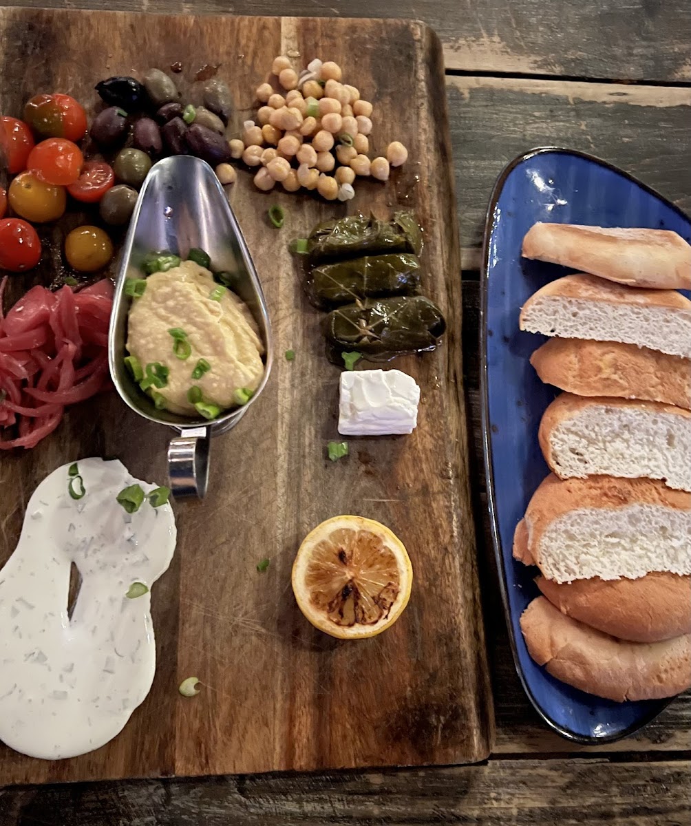 Greek platter with gf bread