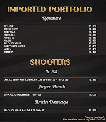 Club Bombay At Sheesha Sky Lounge menu 