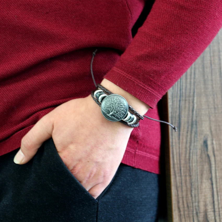 Title 5, Bracelet en cuir de vachette Alloy Arbre de Vie...