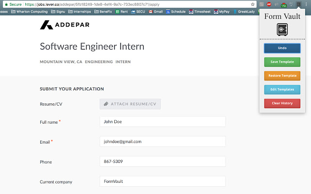Form Vault chrome extension