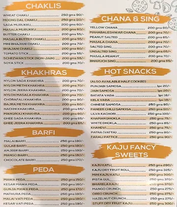 Mahavir Sweets And Farsan, Rajshree Plaza menu 