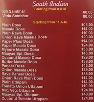 Maayas Sweets menu 1