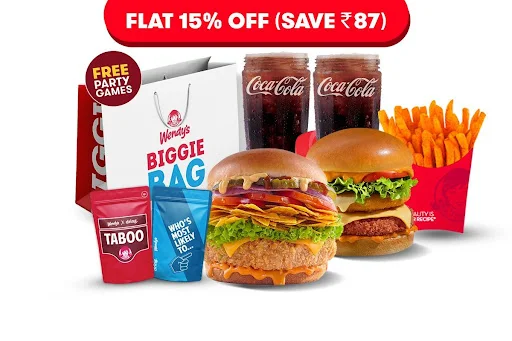 Flat 15% Off On 2 Premium Non Veg Burgers + Fries + 2 Beverages