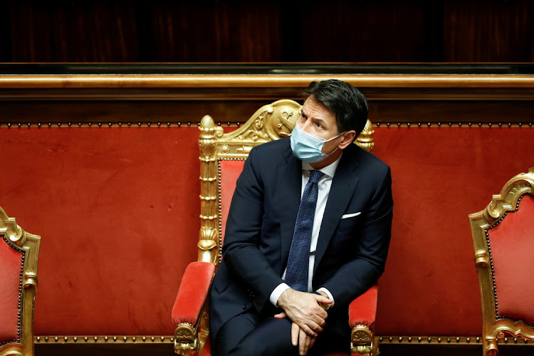 Italian Prime Minister Giuseppe Conte attends a debate before a confidence vote in the upper house of parliament after former Prime Minister Matteo Renzi pulled his party out of government, in Rome, Italy, January 19 2021. Picture: REUTERS/YARA NARDI