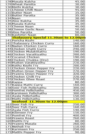 Thalassery Cafe menu 