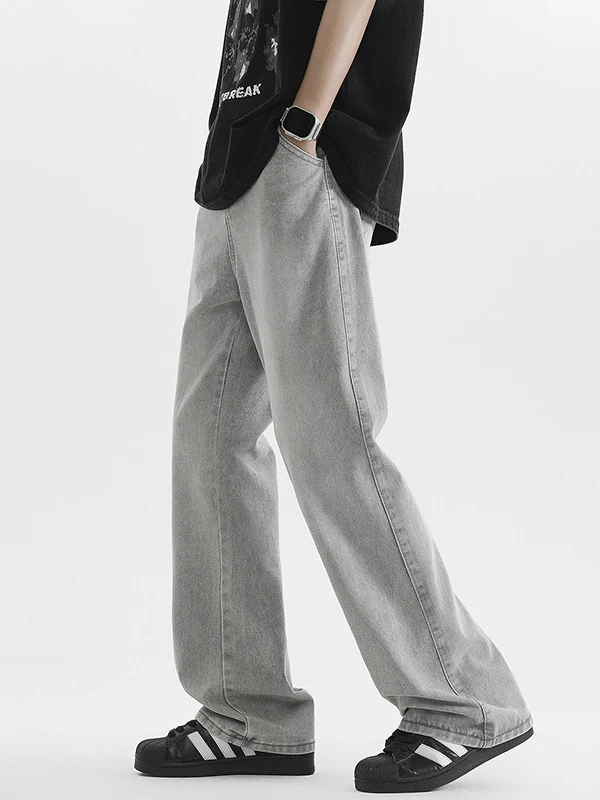 Title 5, Jeans ajustados grises para hombre Fashion Wash...