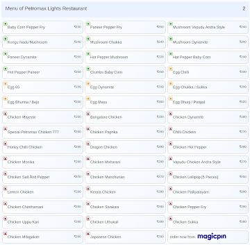 Petromax Lights Restaurant menu 