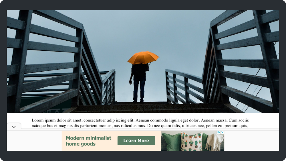 Example of an open bottom anchor ad on desktop