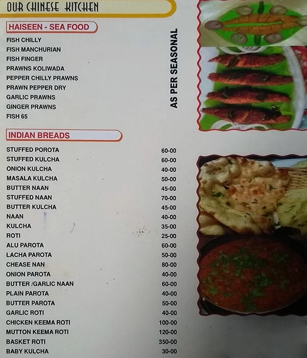 Tejaswini Deluxe Family menu 