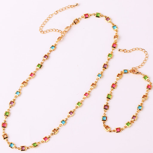 Title 1, Copper Plated 18K Gold Necklace Square Color Zi...