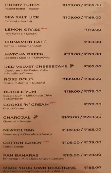 Cream Chemistry Hennur menu 