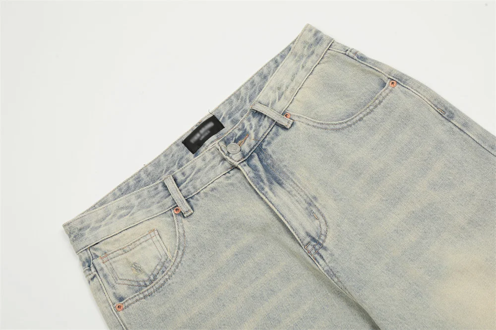 Title 6, Geel met modder geverfde denim rechte broek voo...