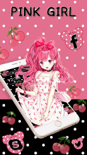 Cartoon Cherry Pink Girl Theme - náhled
