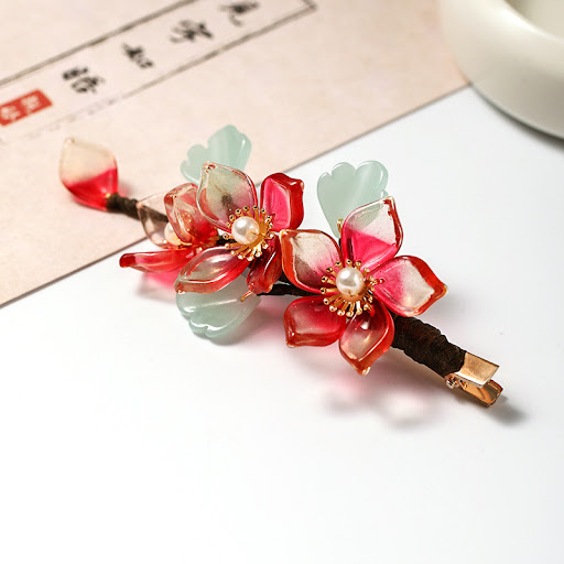 Title 1, Red Female Antique Crystal Flower Hairpin Hanfu...