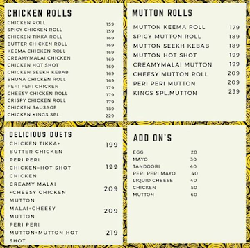 Kings Roll menu 