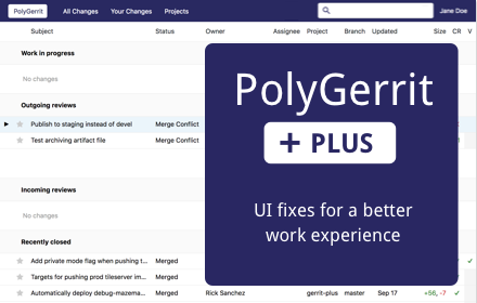 Gerrit Plus - UI fixes for PolyGerrit UI small promo image