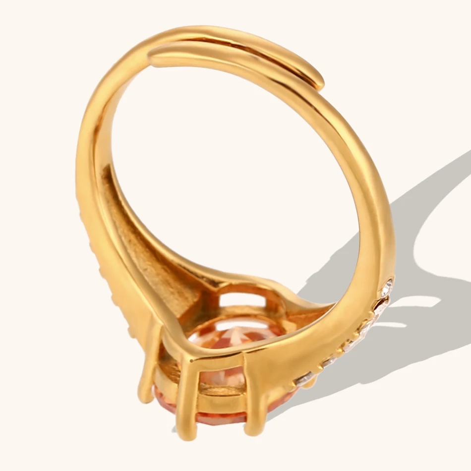 Anel de luxo com pedra preciosa de aço titânio ajustável, ornamento simples de personalidade, zircônia oval.