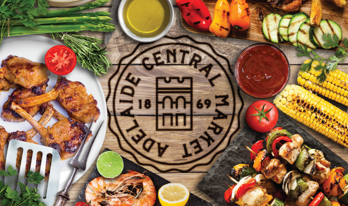 A barbecue spread at the Adelaide Central Market, established in 1869.