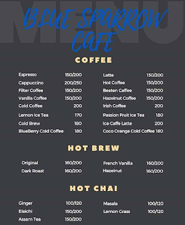 Blue Sparrow Cafe menu 