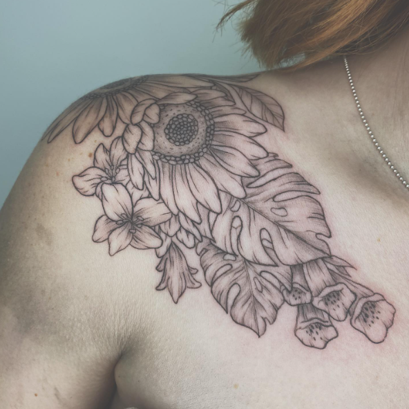 SunFlower Monstera Tattoo