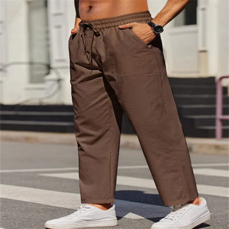 Men's Linen Solid Color Casual Elastic Waist Outdoor Daily Breathable Tube Pants, Comfortable and Airy. Perfect for ever