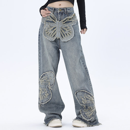 Title 4, Butterfly Patch Decoration Jeans for Men. Styli...