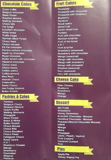 Cakers & Cakers menu 