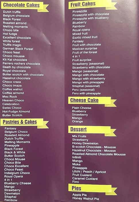 Cakers & Cakers menu 