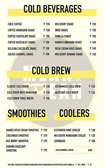 Mean Bean Cafe menu 