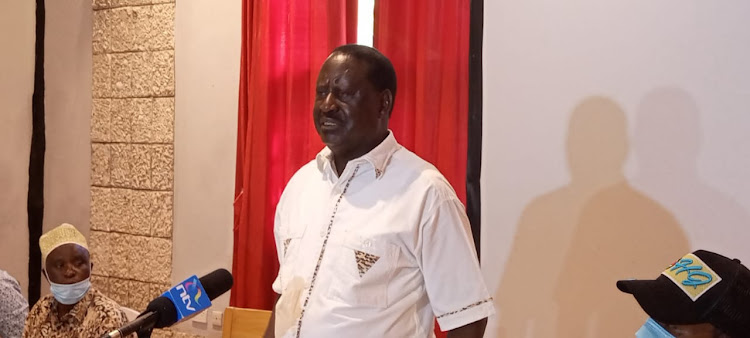 ODM leader Raila Odinga speaks in a meeting with party members at Diani Hotel in Ukunda on Tuesday, December 29, 2020.