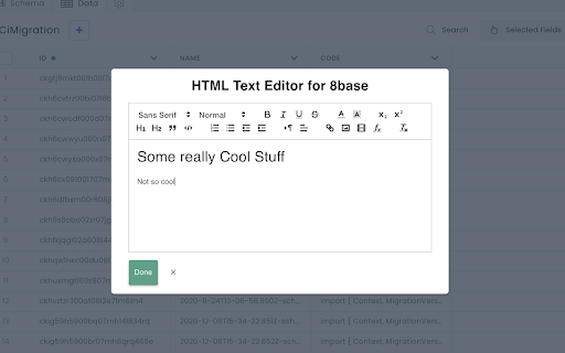 HTML Text Editor for 8base.com