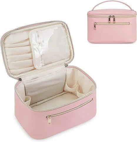 Trousse de maquillage femme en cuir PU, portable, grande capacité, multifonctionnelle et étanche, idéale pour voyager.