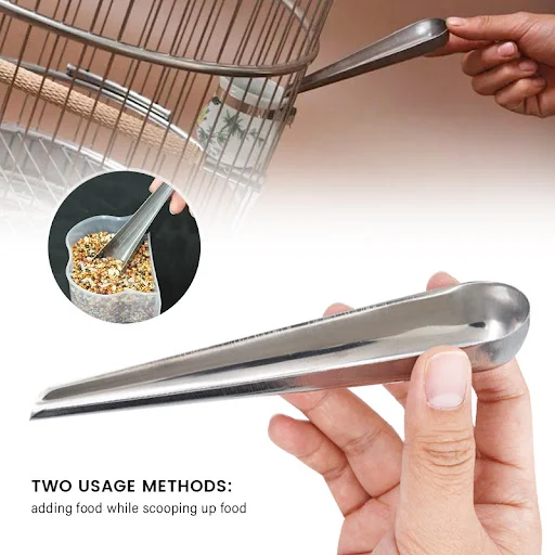 Pet Bird Parrot Feeder Spoon Stainless Steel Food Adding Spoon Bird Cage Food Add Accessories Small Pet Feeding Tool 1 P