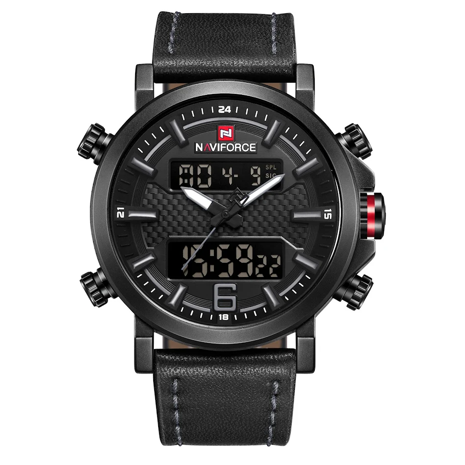 Montre homme Naviforce Lingxiang 9135, quartz et électronique, étanche, bracelet sportif, parfaite pour le sport et un usage quotidien.