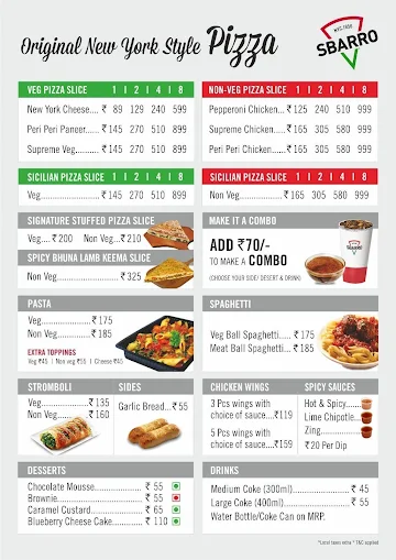 Sbarro menu 