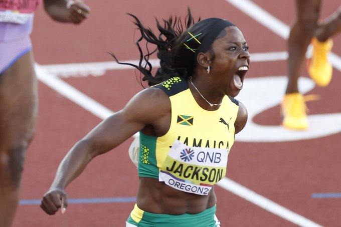 Jamaica's Sharicka Jackson celebrates