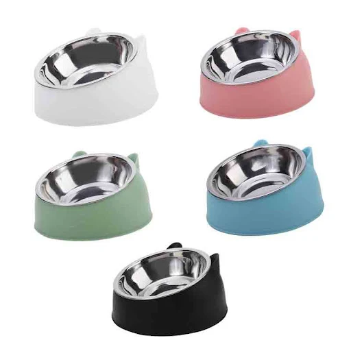 100ML Cat Dog Bowl 15 Degrees Raised Non Slip Puppy Base Cat Food Drinking Water Feeder Tilt Safeguard Neck Pet Bowl Acc