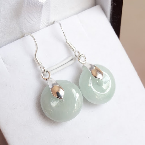 Title 3, Sterling Silver Jade Earrings Pendant Long Tass...