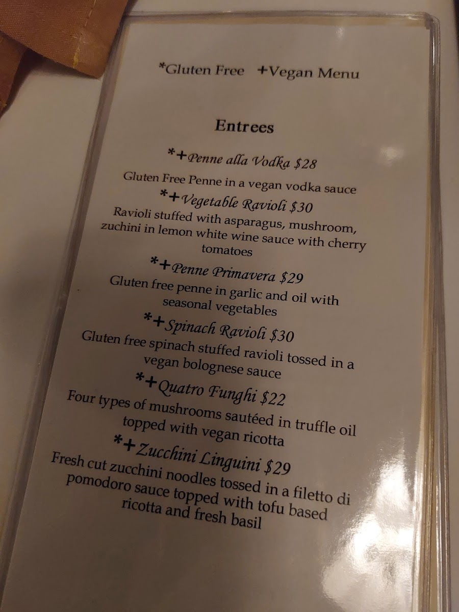 Verona Ristorante gluten-free menu