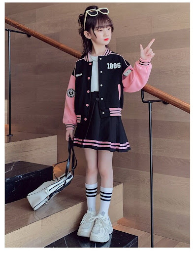 Title 8, Kids Baseball Jacket College Style Pleated Skir...