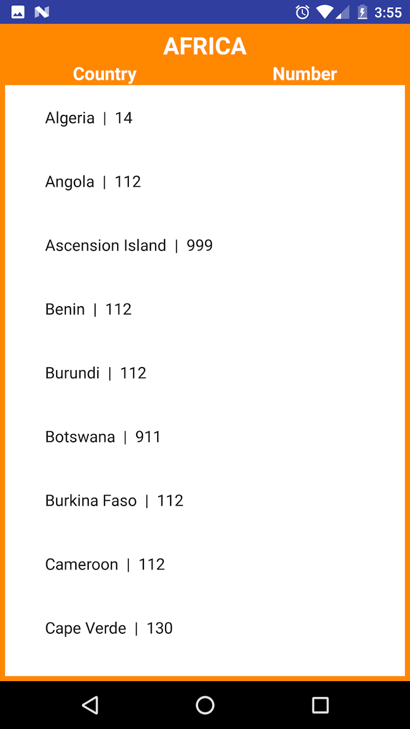 Emergency Numbers Screen 3