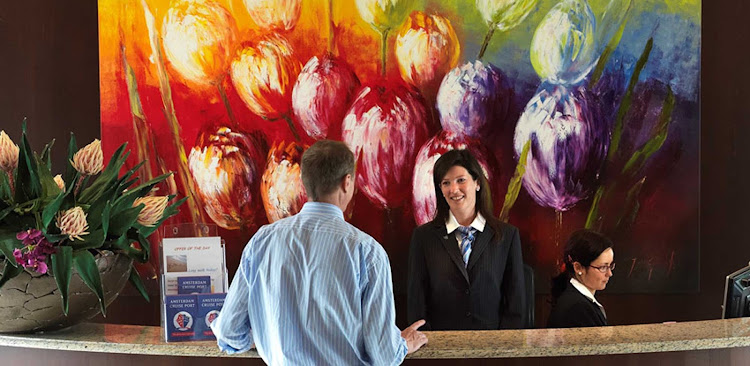 The reception area of AmaWaterways' AmaDolce river ship. 