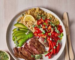 lean steak with a side salad and quinoa
