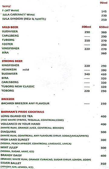 Vatika Garden Restaurant & Bar menu 