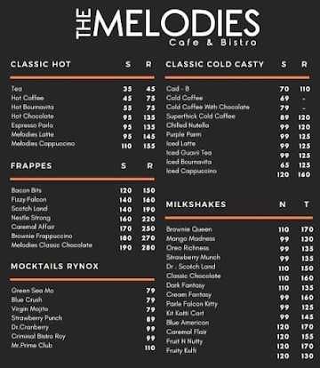 Melodies Cafe & Bistro. menu 